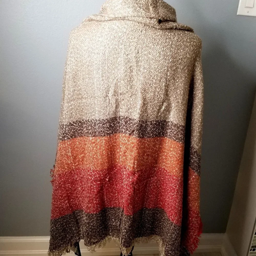 Steve Madden Large Boucle Beige Stripe Blanket Throw Shawl Scarf NEW NWT $50